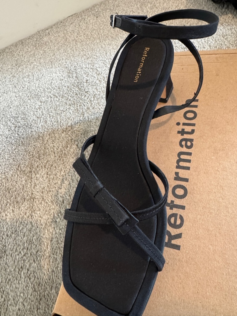 Reformation Black Square-Toe Strappy Sandals - Picture 3 of 7